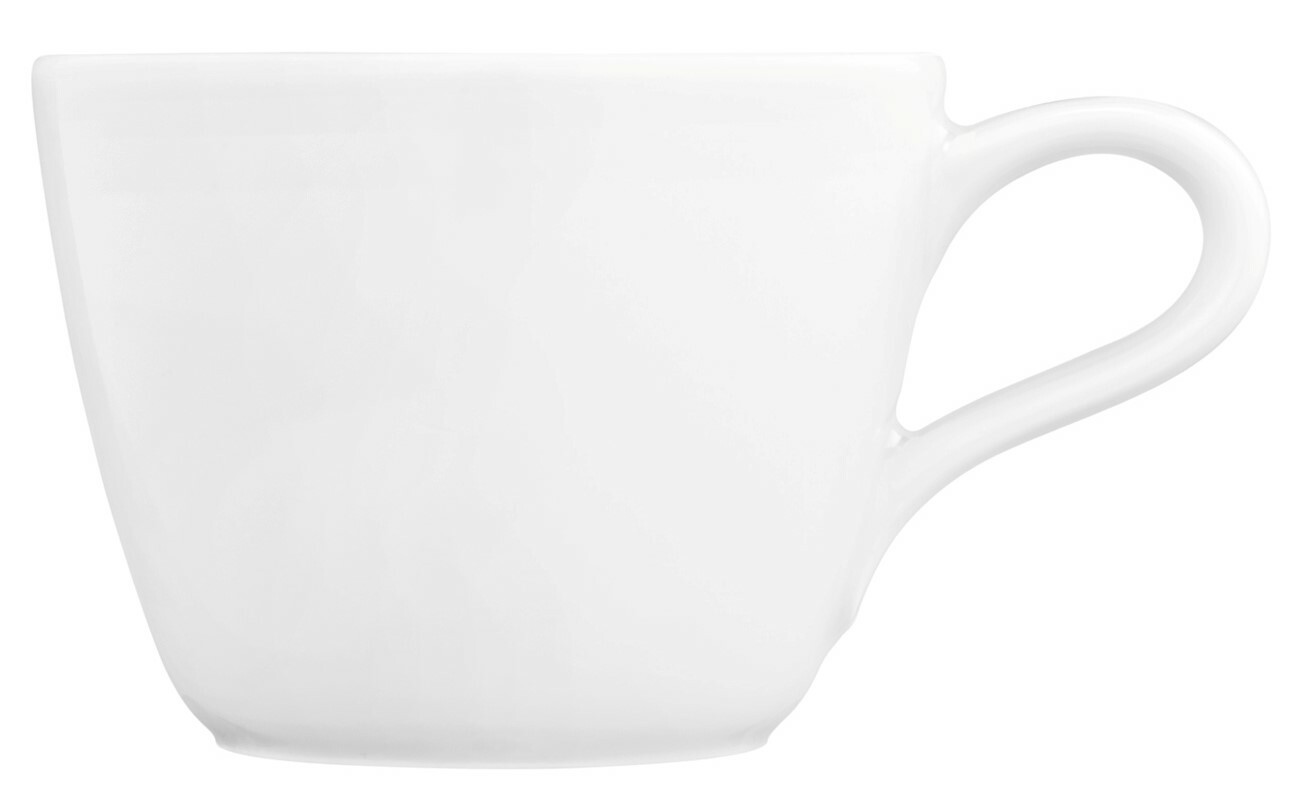 Weiße Espressotasse Life 0,09l, seitliche Ansicht mit Henkel rechts