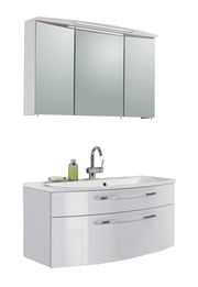 Moderner Badblock mit Spiegelschrank und Waschbeckenunterschrank, Frontalansicht