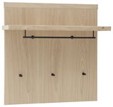 Frontansicht eines modernen Garderobenpaneels aus hellem Holz mit Ablage und Kleiderstange.