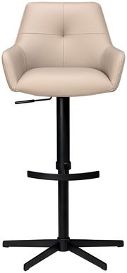 Moderner Barhocker mit beigem Polstersitz und schwarzem Metallgestell, Frontalansicht