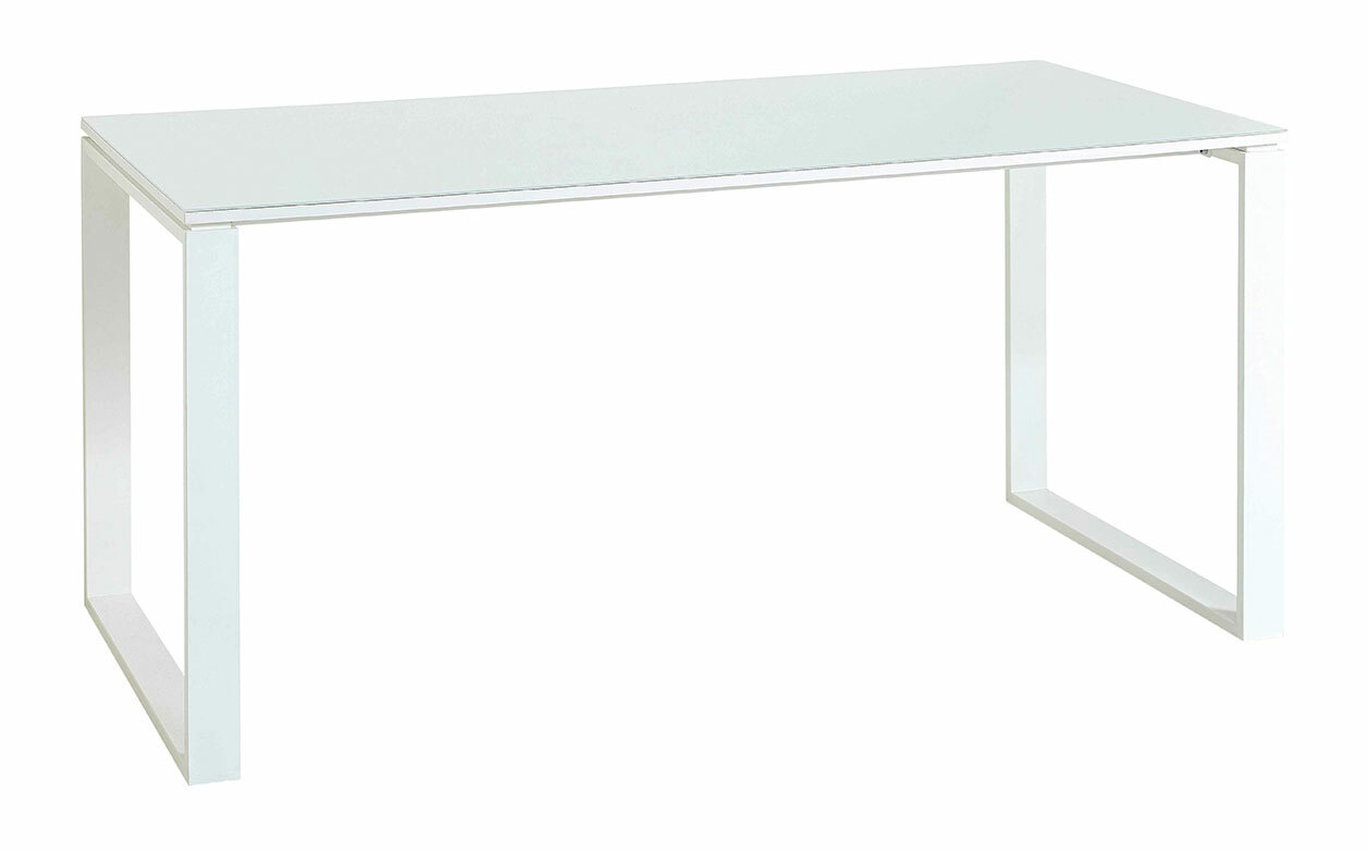 Moderner weißer Schreibtisch mit minimalistischem Design, seitliche Perspektive