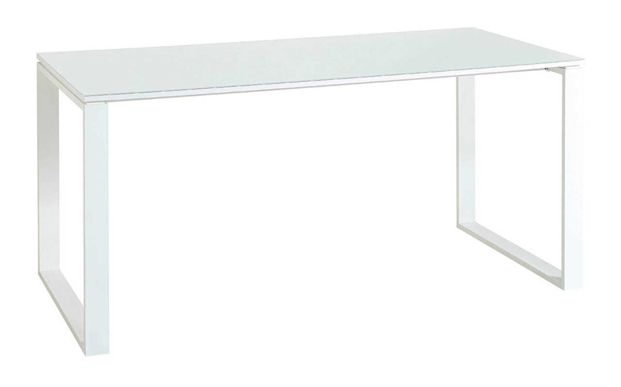 Moderner weißer Schreibtisch mit minimalistischem Design, seitliche Perspektive