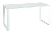 Moderner weißer Schreibtisch mit minimalistischem Design, seitliche Perspektive