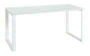 Moderner weißer Schreibtisch mit minimalistischem Design, seitliche Perspektive