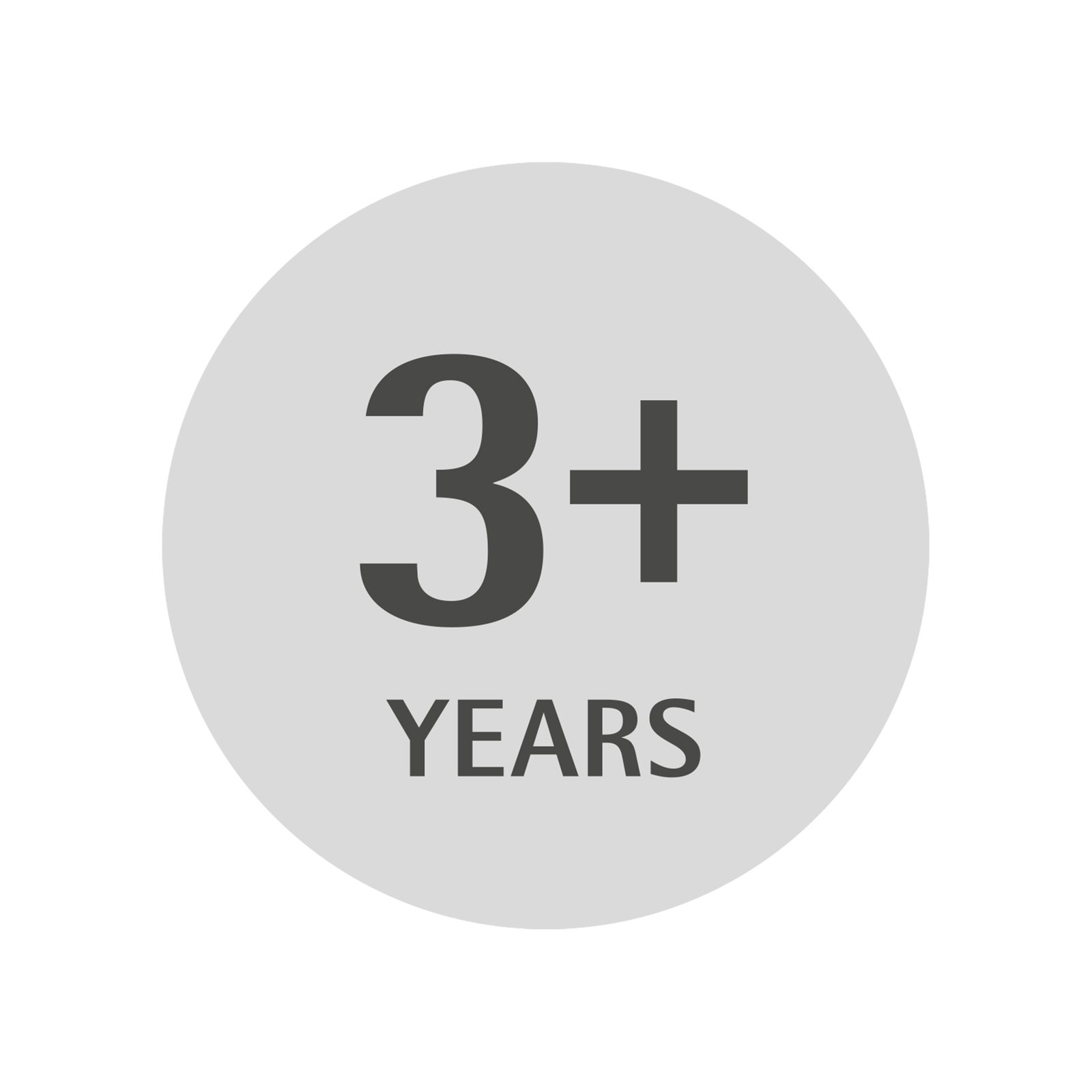 Rundes Symbol mit der Aufschrift '3+ YEARS', Vorderansicht