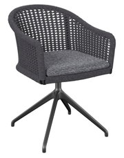 Moderne fauteuil met gevlochten ontwerp en gestoffeerde zitting, zijaanzicht