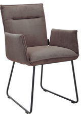 Moderner Armlehnstuhl mit gestreiftem Stoffbezug in seitlicher Perspektive