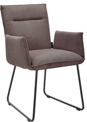 Moderner Armlehnstuhl mit gestreiftem Stoffbezug in seitlicher Perspektive