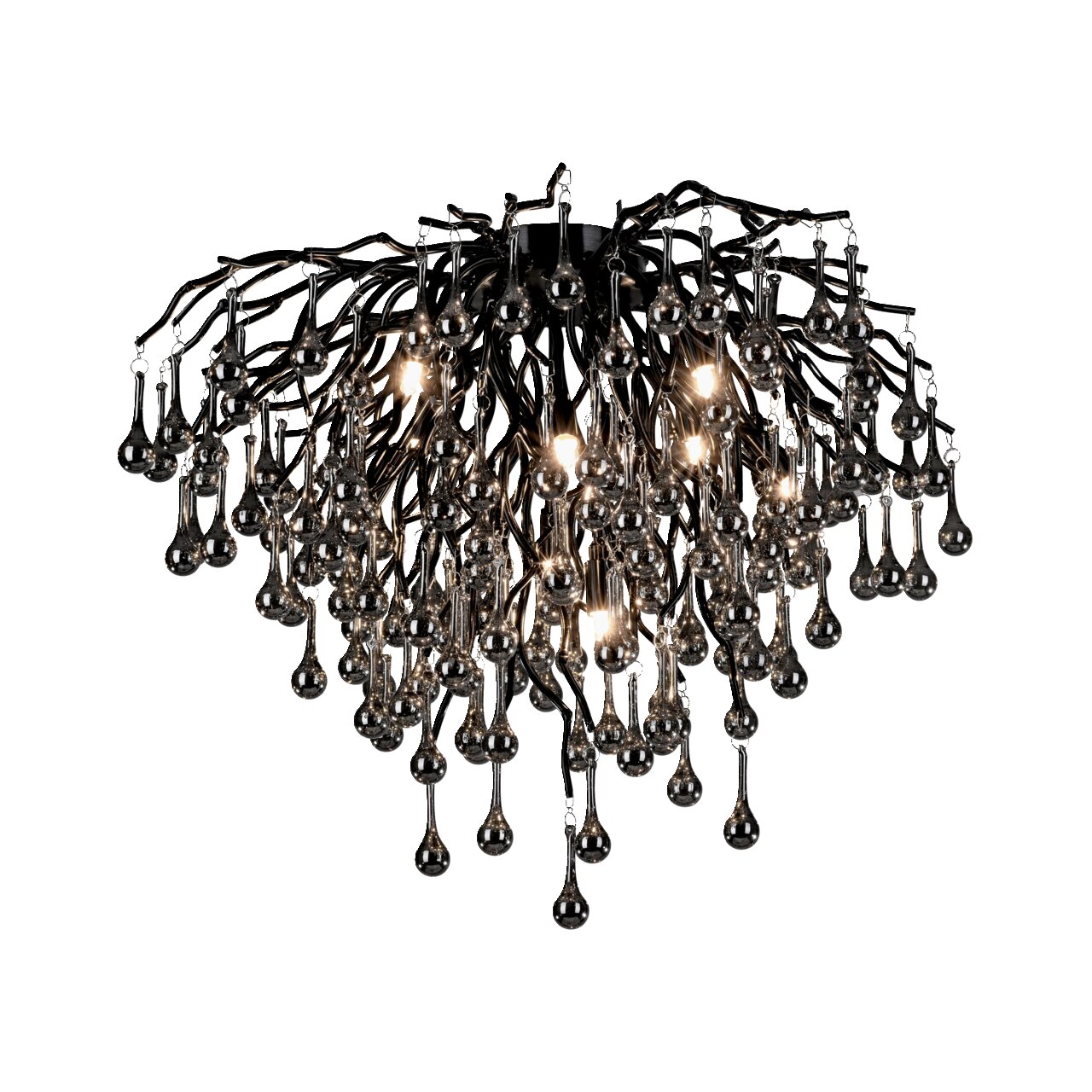 Plafondlamp ICICLE met hangende, druppelvormige glazen elementen, zijaanzicht