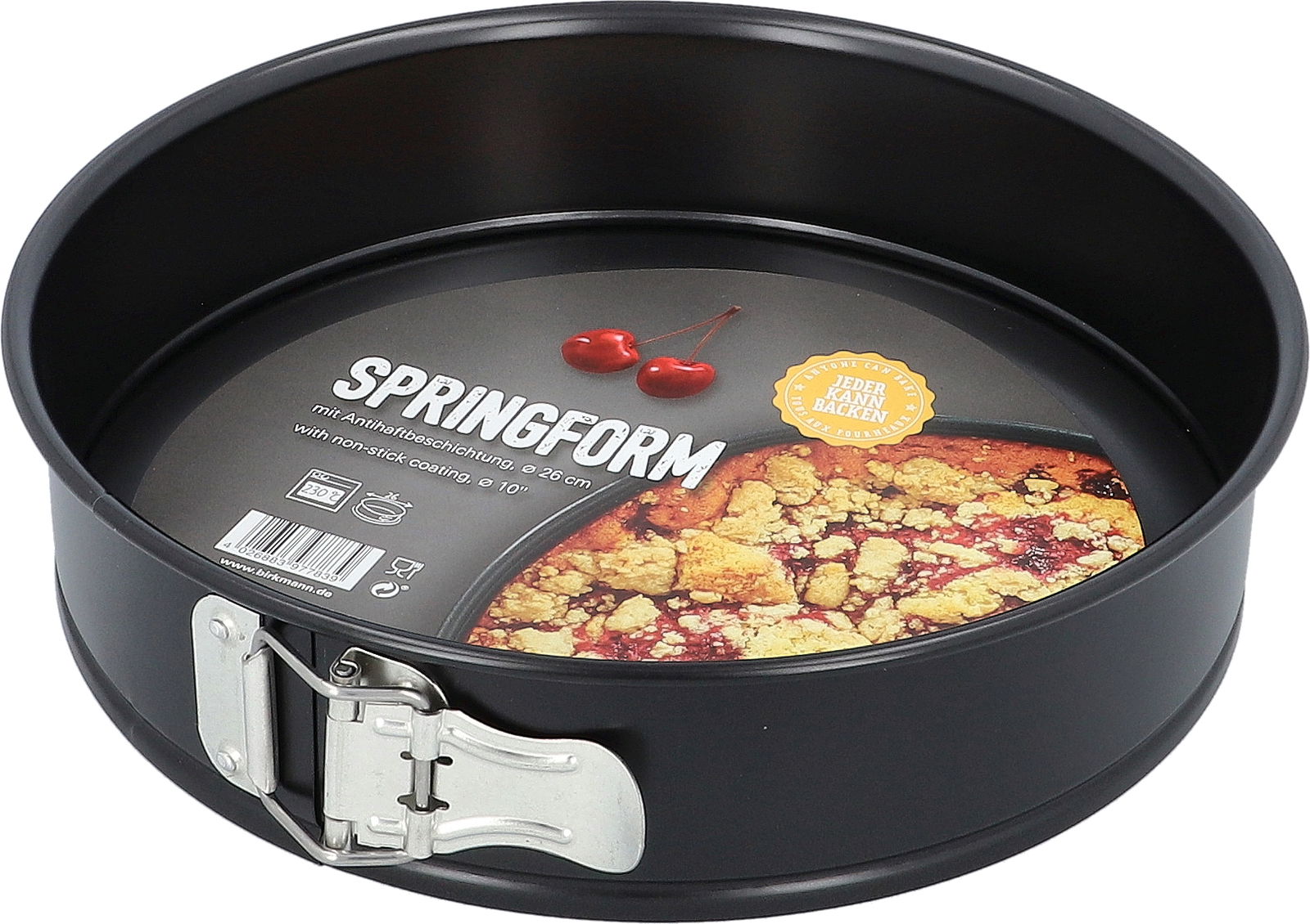 Springform mit Antihaftbeschichtung, 26 cm Durchmesser, seitliche Perspektive