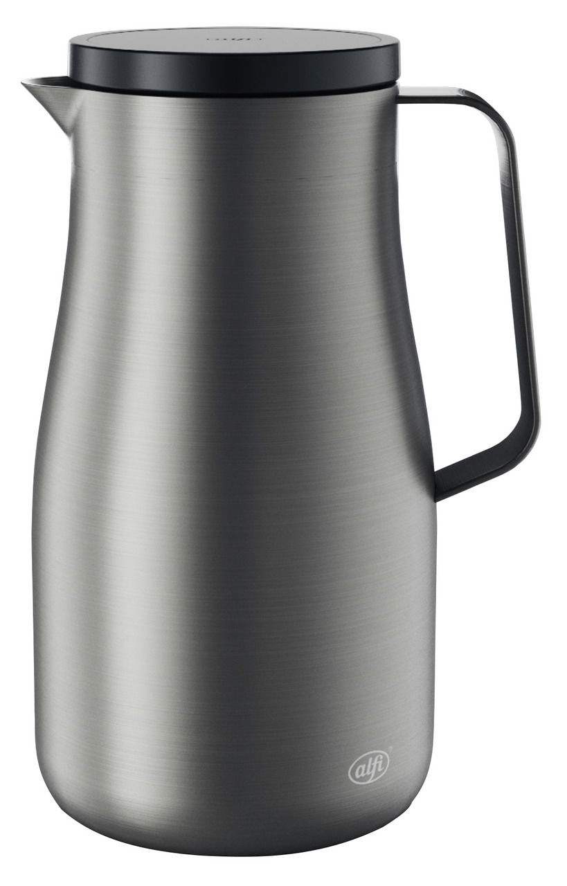 Isolierkanne Studio aus gebürstetem Edelstahl, seitliche Perspektive