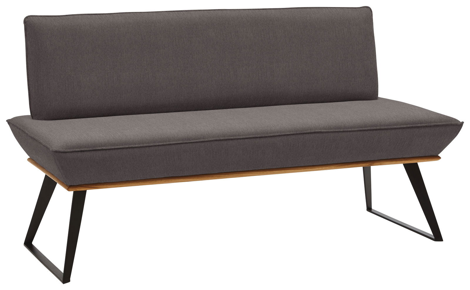 Voleo Bank 140 cm MALIBU Moderne Bank mit grauem Polster und schwarzem Metallgestell, seitliche Perspektive