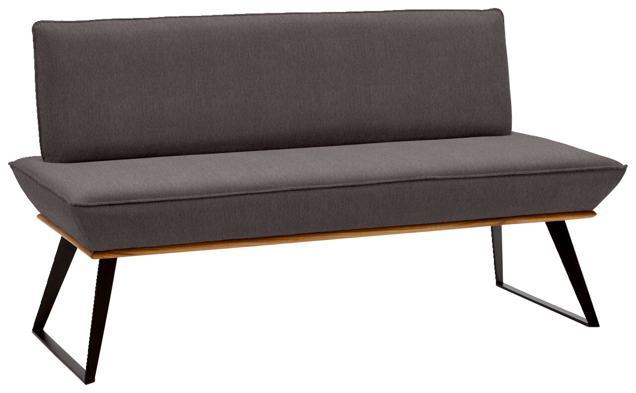 Voleo Bank 140 cm MALIBU Moderne Bank mit grauem Polster und schwarzem Metallgestell, seitliche Perspektive