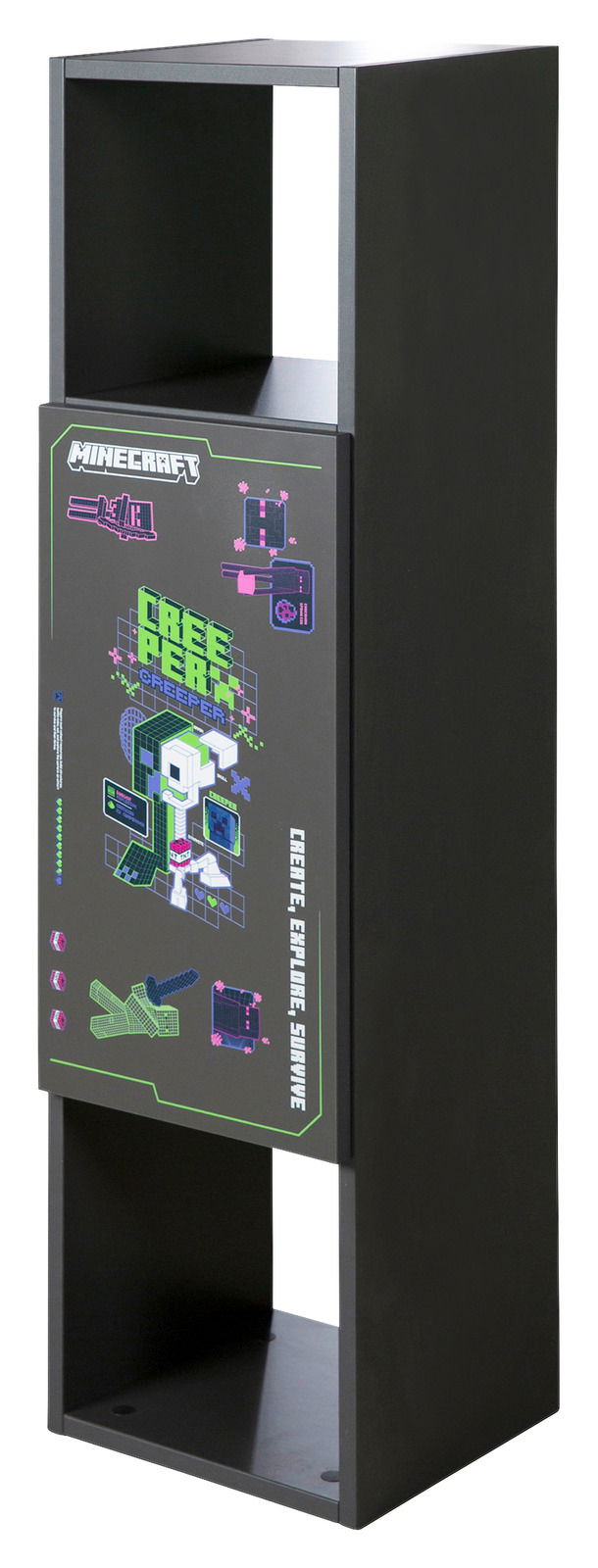 Zurbrüggen Sitzbank/Regal (Vitrine) MINECRAFT Schwarzes Regal mit Minecraft-Design, Vorderansicht