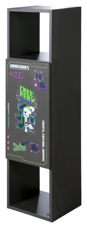 Schwarzes Regal mit Minecraft-Design, Vorderansicht