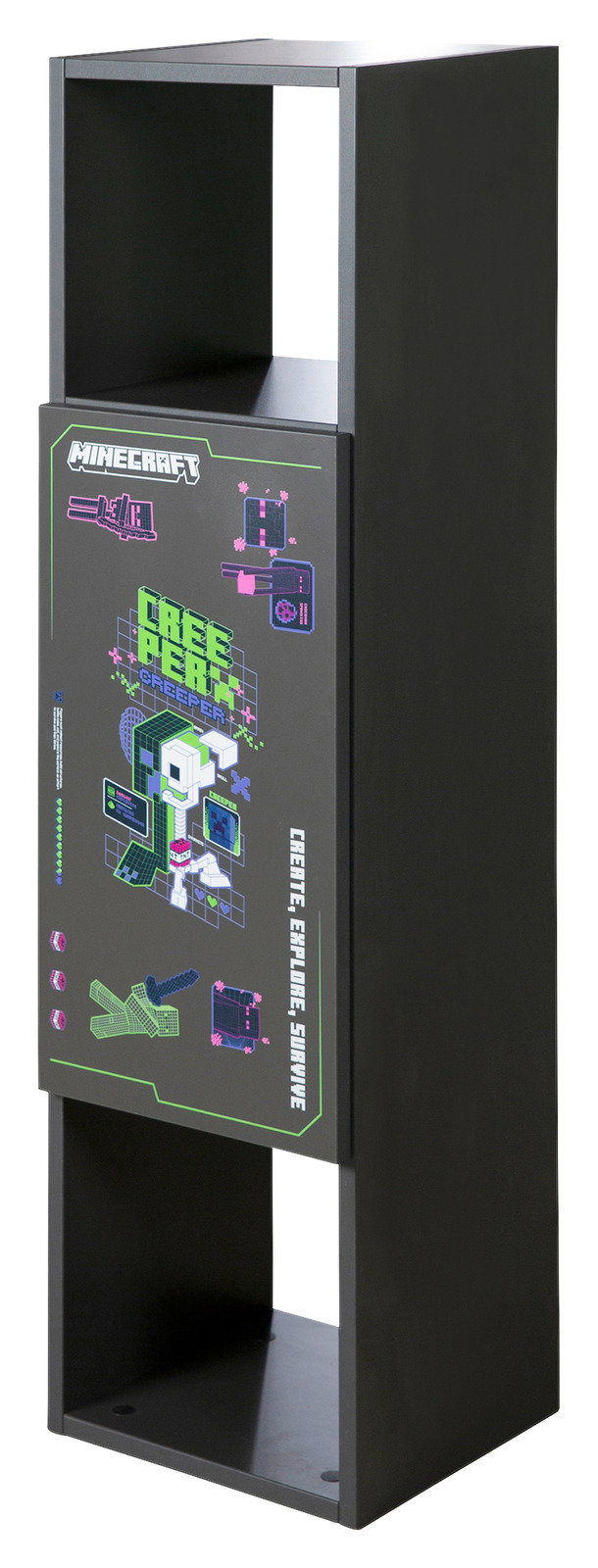 Zurbrüggen Sitzbank/Regal (Vitrine) MINECRAFT Schwarzes Regal mit Minecraft-Design, Vorderansicht