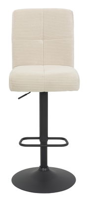 Barhocker mit cremefarbenem, geripptem Polster und schwarzem Metallfuß, Frontalansicht