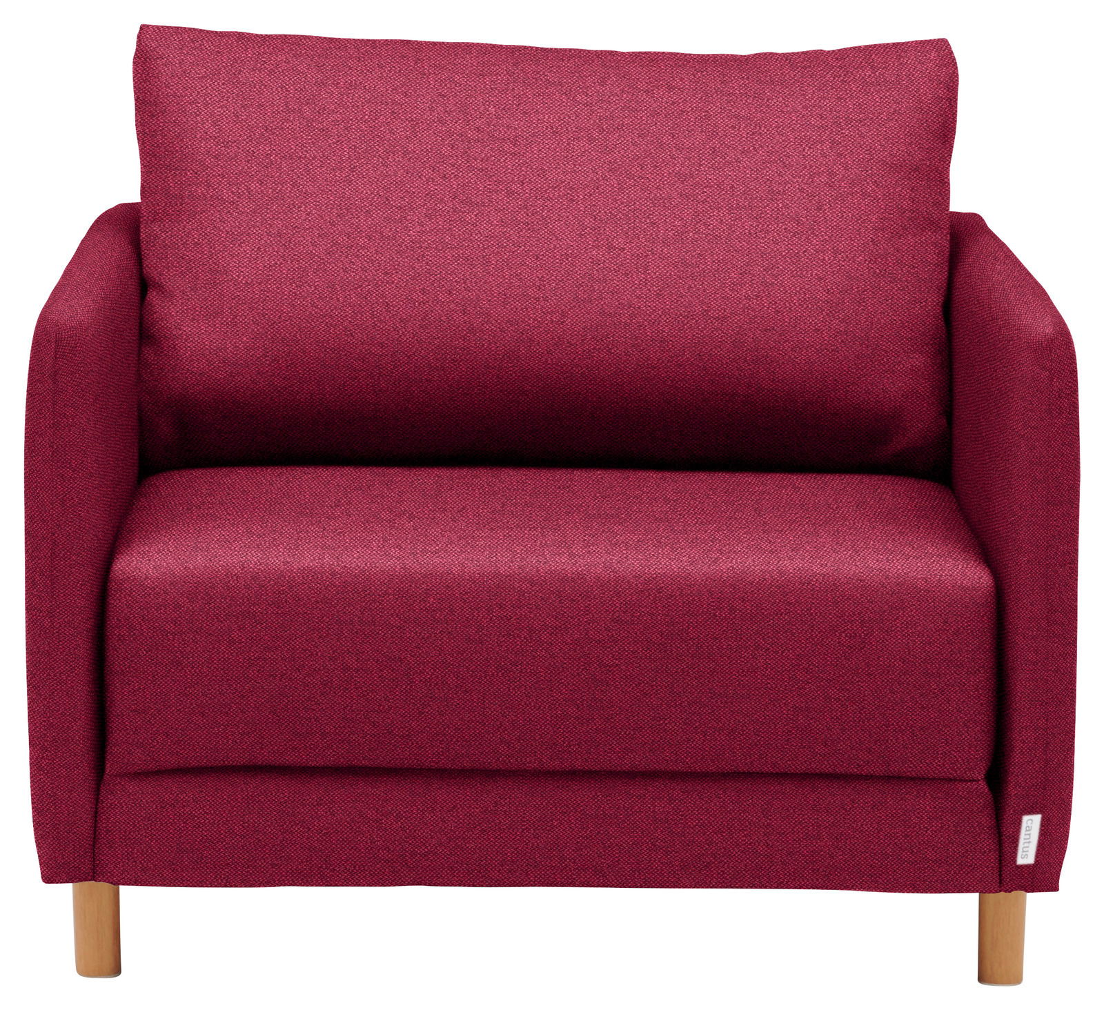 Roter Funktionssessel mit Holzbeinen, Frontalansicht