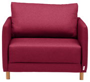 Roter Funktionssessel mit Holzbeinen, Frontalansicht