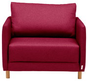 Roter Funktionssessel mit Holzbeinen, Frontalansicht