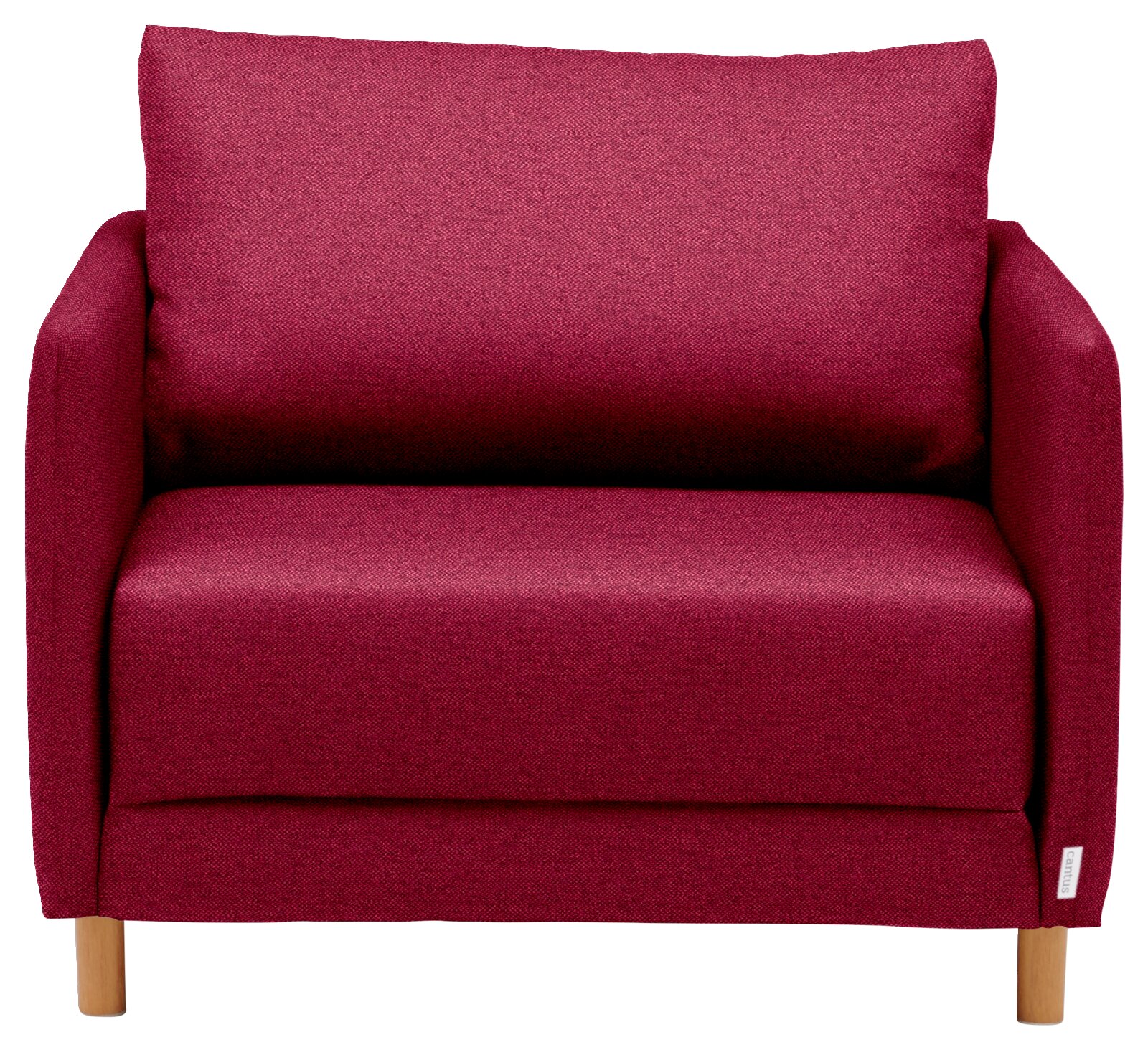 Roter Funktionssessel mit Holzbeinen, Frontalansicht