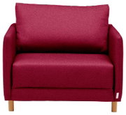 Rode functionele fauteuil met houten poten, vooraanzicht
