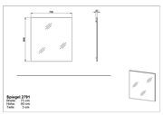 Rechteckiger Spiegel mit den Maßen 75 cm Breite, 80 cm Höhe und 3 cm Tiefe, Seitenansicht und perspektivische Ansicht enthalten.