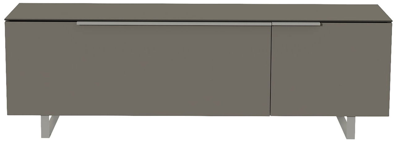 Moderano TV-Lowboard BORMIO Frontansicht eines modernen, grauen TV-Lowboards mit zwei Türen und Metallbeinen.