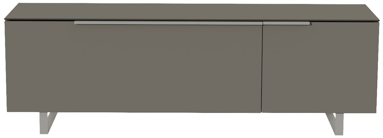 Moderano TV-Lowboard BORMIO Frontansicht eines modernen, grauen TV-Lowboards mit zwei Türen und Metallbeinen.