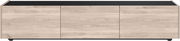 TV-Lowboard aus hellem Holz mit drei Türen, Frontansicht