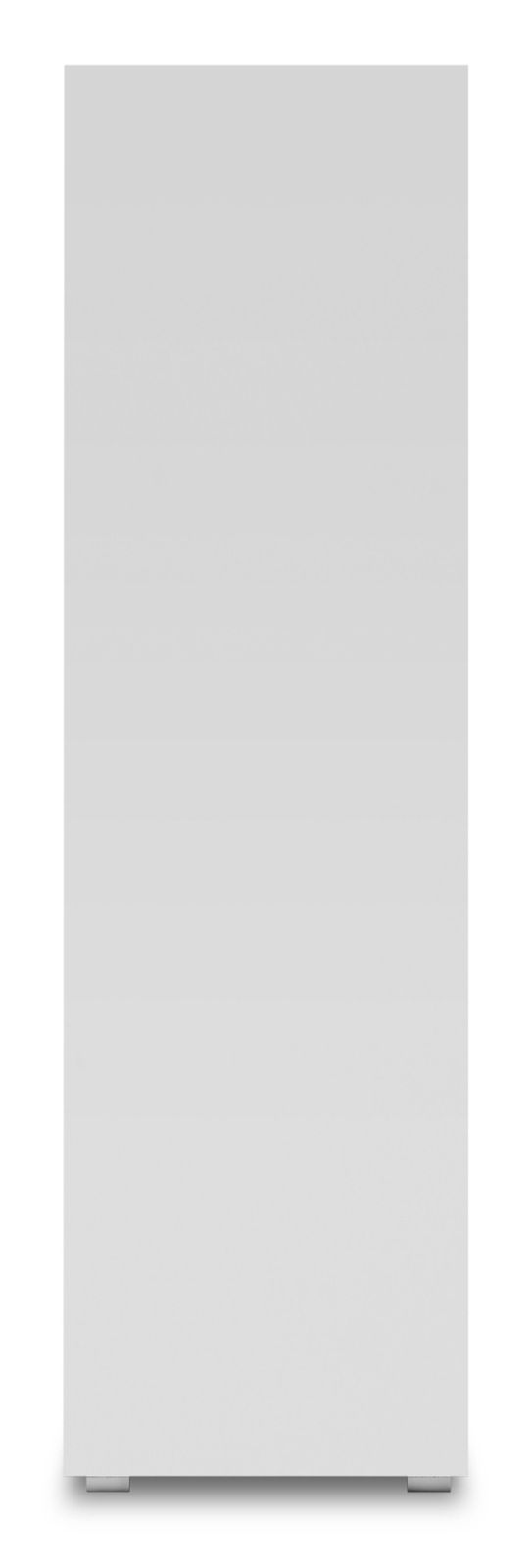 Frontansicht eines schlichten, weißen Regals mit glatter Oberfläche.