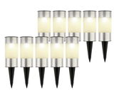 Set von Solar Stabbeleuchten aus Edelstahl mit schwarzem Erdspieß, seitliche Perspektive