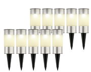 Set von Solar Stabbeleuchten aus Edelstahl mit schwarzem Erdspieß, seitliche Perspektive