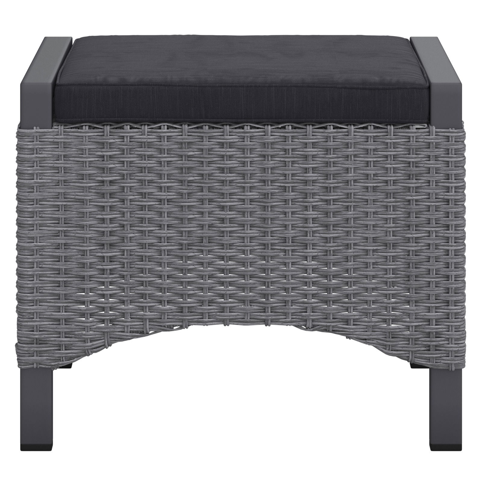 Ambia Garden Hocker PORTLAND SMOKE ALU Grauer Hocker aus Rattan mit schwarzem Sitzpolster, Vorderansicht