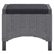 Grauer Hocker aus Rattan mit schwarzem Sitzpolster, Vorderansicht