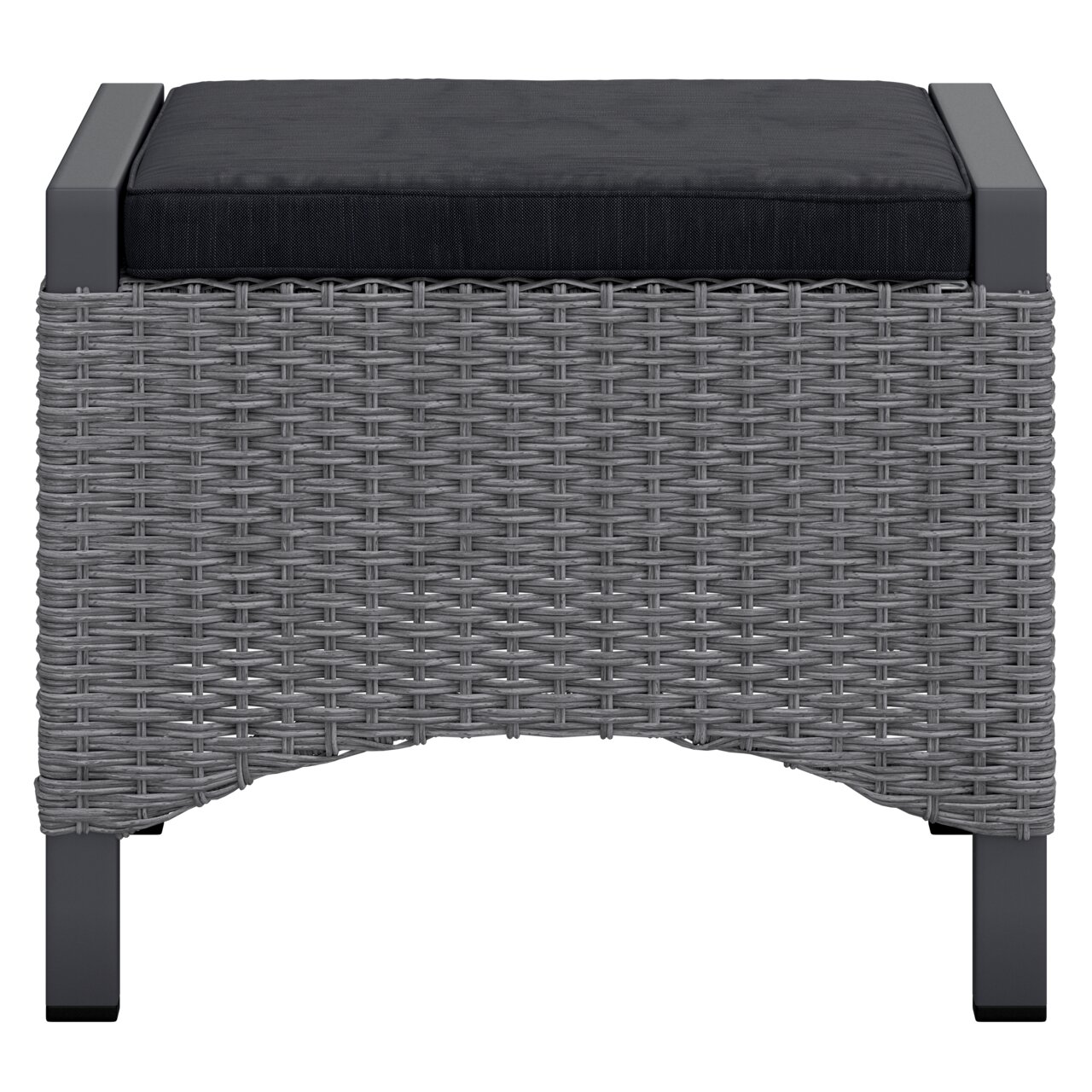 Ambia Garden Hocker PORTLAND SMOKE ALU Grauer Hocker aus Rattan mit schwarzem Sitzpolster, Vorderansicht