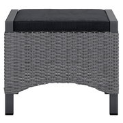 Grauer Hocker aus Rattan mit schwarzem Sitzpolster, Vorderansicht