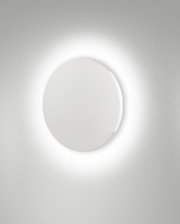 Ronde LED-buitenwandlamp van Fabas Luce, model ZON, gezien van voren met verlichte rand.