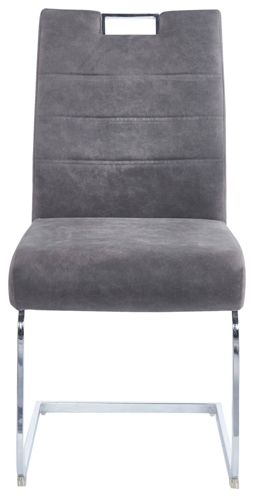 Moderner Schwingstuhl in Grau mit Metallgestell, Frontalansicht