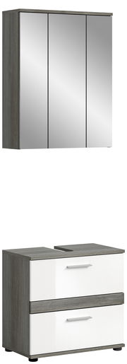 Badezimmerschrank-Kombination mit Spiegelschrank und Unterschrank in Holzoptik, Frontalansicht