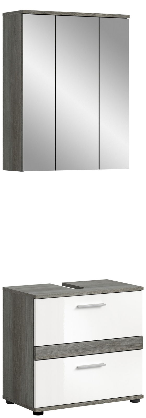 MID.YOU Badkombination BLAKE Badezimmerschrank-Kombination mit Spiegelschrank und Unterschrank in Holzoptik, Frontalansicht