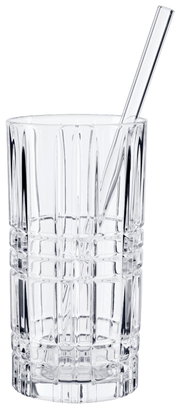 Doorzichtig longdrinkglas met rietje, vooraanzicht