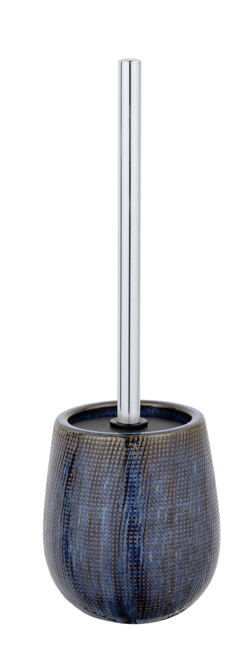 Schöner Wohnen WC-Garnitur RONTA Keramik WC-Garnitur Ronta in blauer und brauner Textur, mit silbernem Griff, aus der Frontalperspektive.