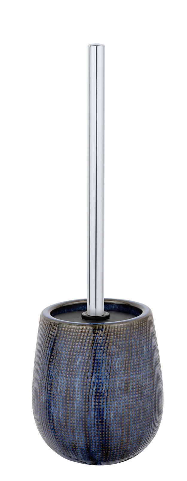 Keramik WC-Garnitur Ronta in blauer und brauner Textur, mit silbernem Griff, aus der Frontalperspektive.