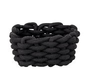 Schwarzer, geflochtener Badkorb Melara S aus seitlicher Perspektive