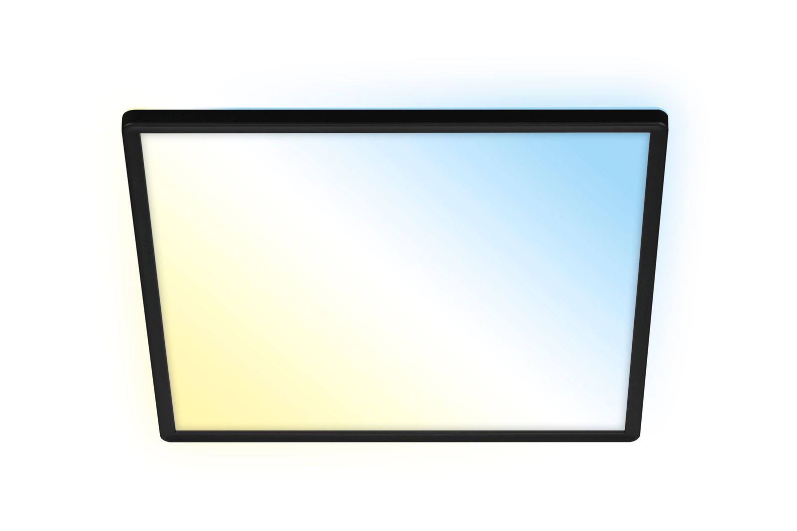 Briloner LED-plafondlamp SLIM LED-Deckenleuchte mit quadratischem Design, zeigt eine Mischung aus warmem und kühlem Licht, Perspektive von unten