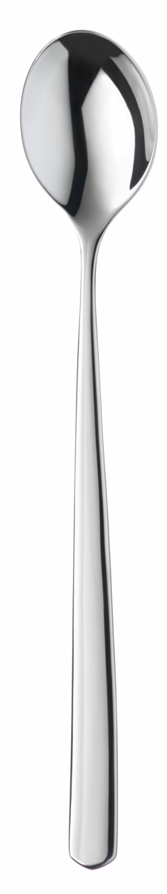 Eleganter, glänzender Löffel aus Edelstahl, frontal abgebildet.