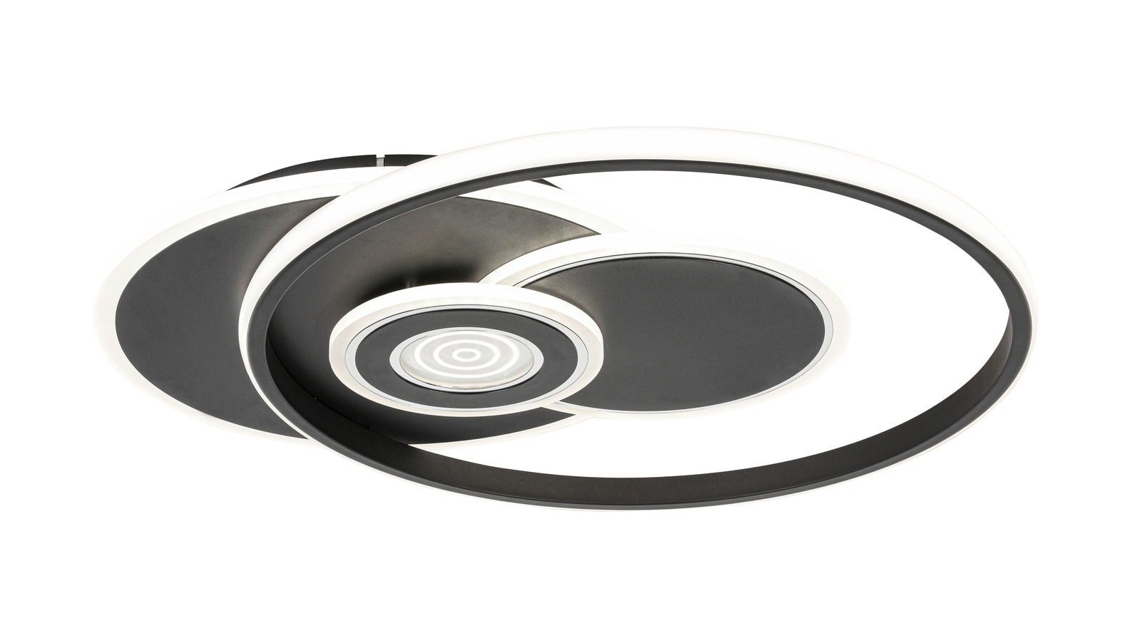 Moderne LED-Deckenleuchte mit kreisförmigem Design, seitliche Perspektive