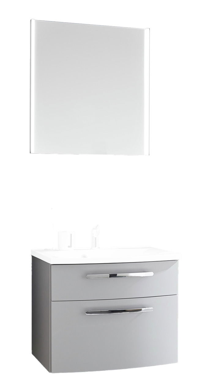 Novel Badblock 3-teilig NV.038 Moderner Badblock in Grau mit Spiegel und Waschbecken, Frontalansicht