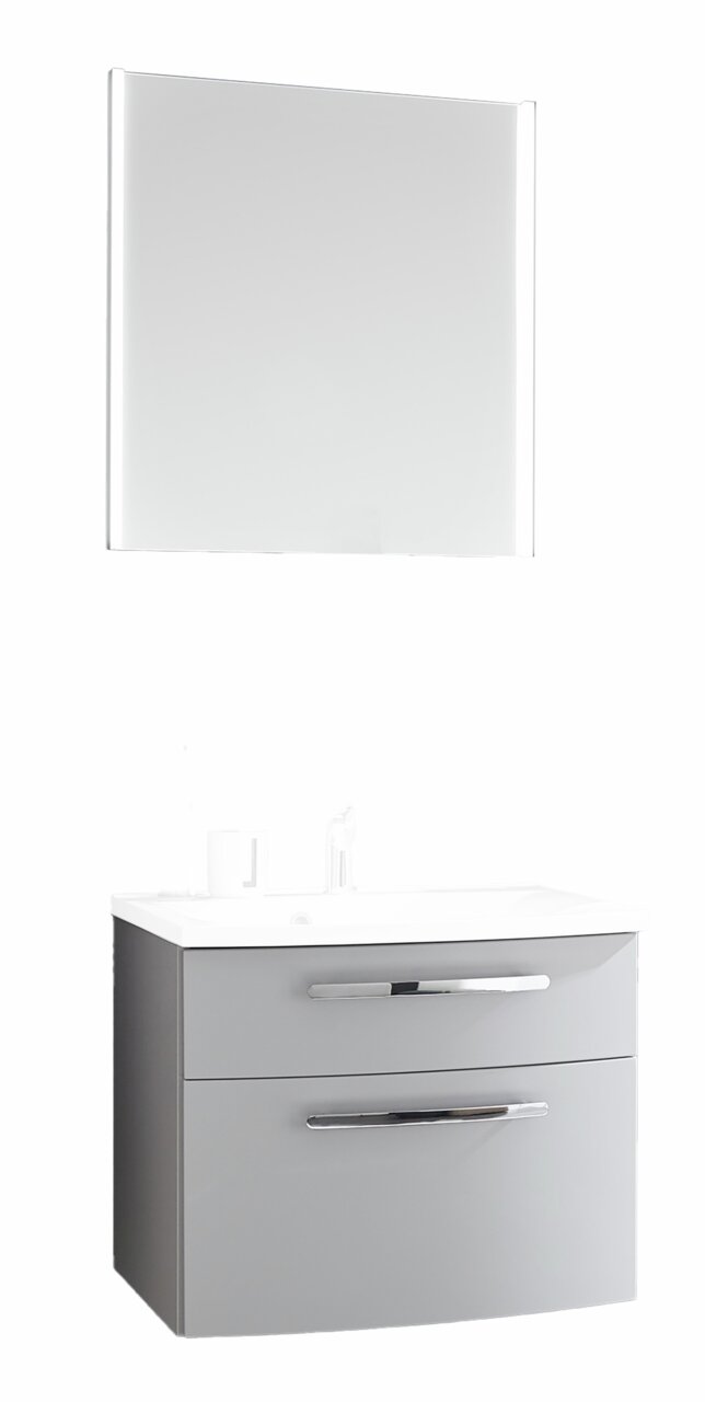 Novel Badblock 3-teilig NV.038 Moderner Badblock in Grau mit Spiegel und Waschbecken, Frontalansicht